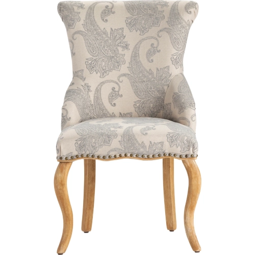 Danielle Accent Chair in Gray & Beige Paisley Linen & Wood