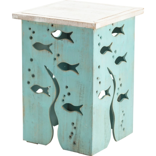 Aquarium Square Accent End Table Turquoise & White Wash Wood