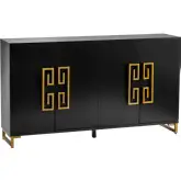 Corinthian 68" 4 Door Media Credenza Sideboard in Black & Gold
