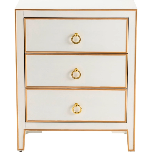 Phoebe 3 Drawer Chest in White Wood & Gold