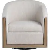 Bennett Swivel Accent Chair in Beige Fabric & Wood