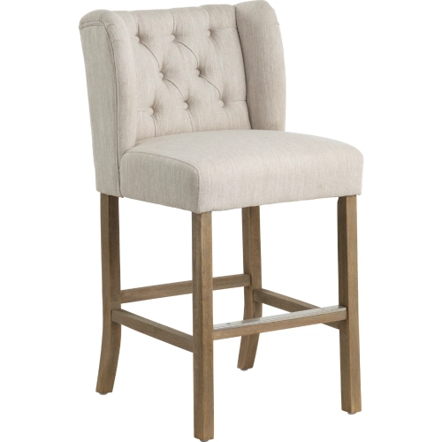 Stanton Counter Stool in Tufted Beige Fabric & Wood (Set of 2)