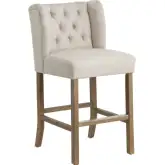 Stanton Counter Stool in Tufted Beige Fabric & Wood (Set of 2)