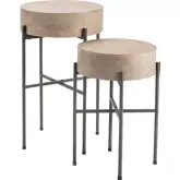 Normandy 2 Piece Round End Tables in Cream Wood & Black Metal