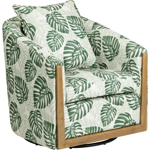 Palmetto Swivel Accent Chair in Green & White Fabric & Wood