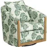 Palmetto Swivel Accent Chair in Green & White Fabric & Wood