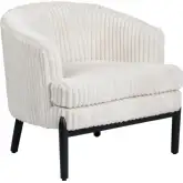 Mily Accent Chair in Channel Tufted White Fabric & Black Wood