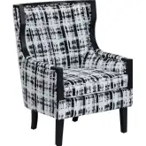 Kimball Accent Chair in Black & White Fabric & Black Wood