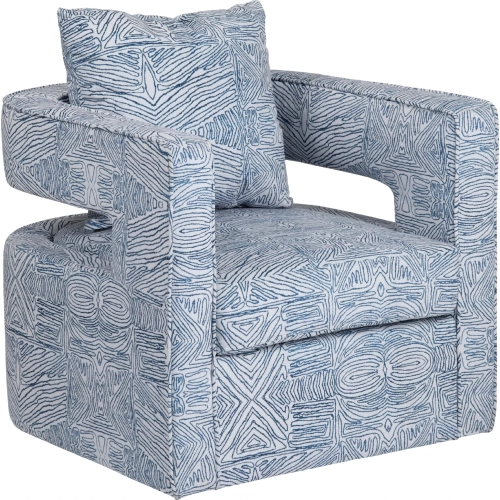 Forma Swivel Accent Chair in Blue & White Pattern Fabric
