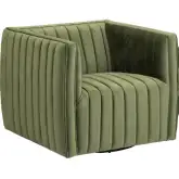 Draper Swivel Accent Chair in Channel Tufted Green Fabric
