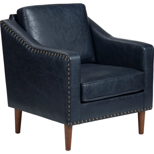 Rothwell Accent Chair in Deep Navy Blue Vegan Leather with Nail Head Trim