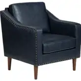 Rothwell Accent Chair in Deep Navy Blue Vegan Leather with Nail Head Trim
