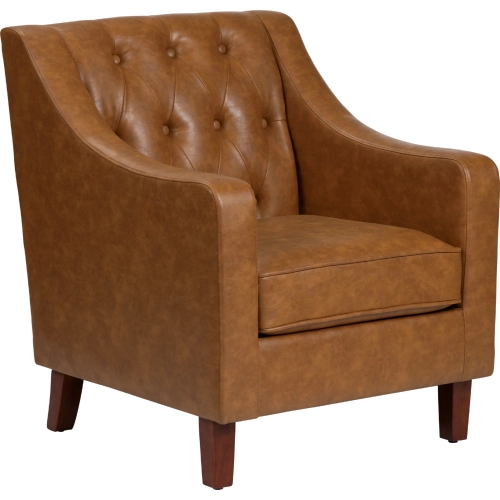 Harmon Accent Chair in Button Tufted Brown Vegan Leather