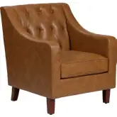 Harmon Accent Chair in Button Tufted Brown Vegan Leather