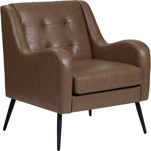 Williams Accent Chair in Tufted Brown Vegan Leather & Black Iron