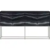 Crestview 68" 4 Door Media Credenza Sideboard in Black Wood, Silver & Painted Glass