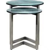 Crestview 2 Piece Nesting Table Set in Green & Black Glass & Silver Metal