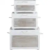 Kona Beach 3 Piece Storage Trunks in White Washed & Tan Wood