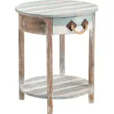 Nantucket Round 1 Drawer End Table Weathered Multicolor Wood & Rope