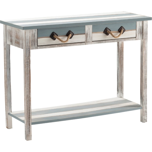 Nantucket 2 Drawer Console Table in Weathered Multicolor Wood & Rope