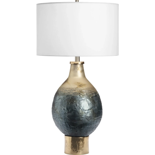 Beverly Table Lamp in Textured Blue & Gold Ombre Glass & White Linen