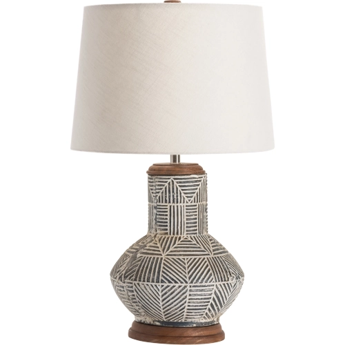 Monterey Table Lamp in Gray, Terra Cotta & Beige Tribal Motif & Linen