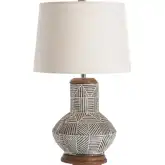 Monterey Table Lamp in Gray, Terra Cotta & Beige Tribal Motif & Linen