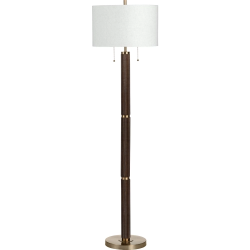 Arlo 64"H Floor Lamp in Wood, Brass & White Linen