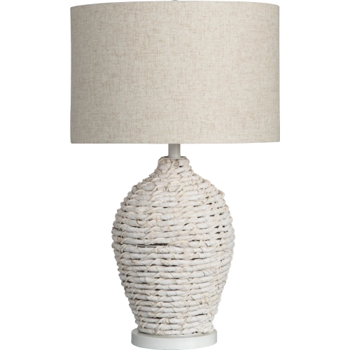 Cala Saona Table Lamp in White Washed Rattan & Oatmeal Linen