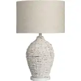 Cala Saona Table Lamp in White Washed Rattan & Oatmeal Linen