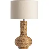 Captiva Bay Table Lamp in Water Hyacinth, Wood & Linen