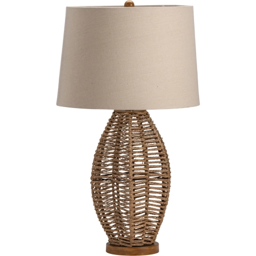 Paxton Table Lamp in Woven Rattan, Wood & Oatmeal Linen