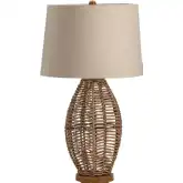 Paxton Table Lamp in Woven Rattan, Wood & Oatmeal Linen