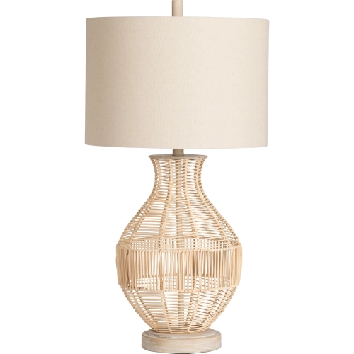 Jayce Table Lamp in Cream Rattan & Oatmeal Linen