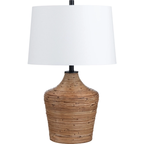 Crosby Table Lamp in Woven Rattan & White Linen