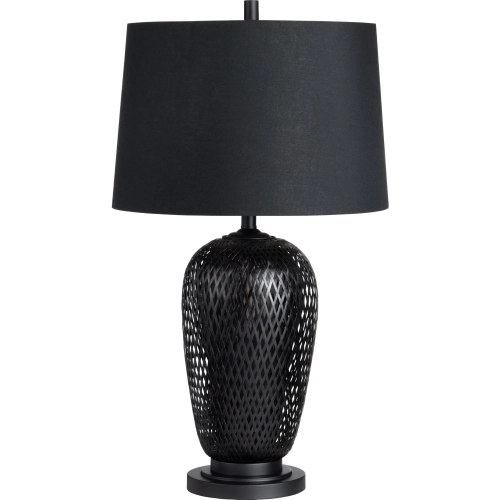 Verity Table Lamp in Black Lacquered Rattan & Black Linen (Set of 2)