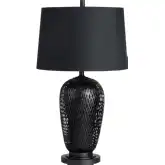 Verity Table Lamp in Black Lacquered Rattan & Black Linen (Set of 2)
