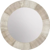 Langley 34" Round Wall Mirror in White Washed Wood