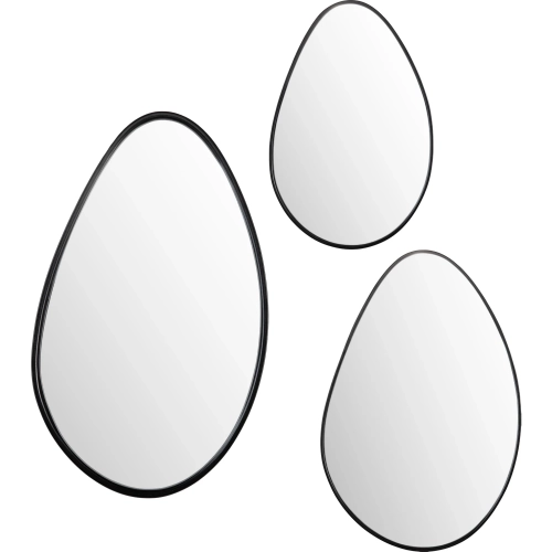 Stockport Tear Drop Wall Mirror in Black Metal (Set of 3)