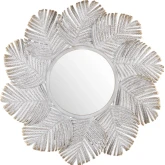 Miramar Round Wall Mirror in White Washed Metal Palm Leaves