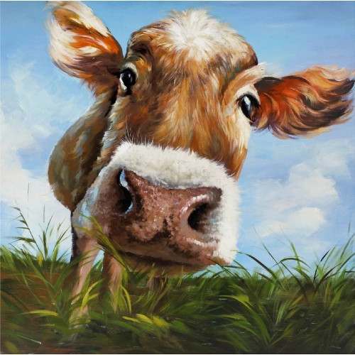 Hello Cow Canvas Painting in Multicolor