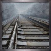 Shining Way Train Tracks Mixed Media Wall Art in Brown, Grey & 3D Metal