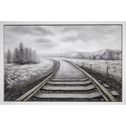 Fast Track Train Tracks Canvas Painting in Black & White