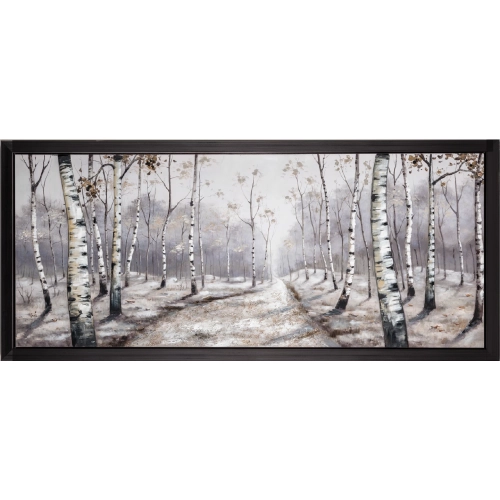 Backwoods Birch Trees Canvas Painting Wall Art in White, Brown & Black