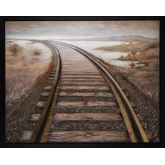 Rushing Way Train Tracks Canvas Painting in Brown & White