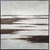 Waded Abstract Canvas Painting in White & Dark Brown