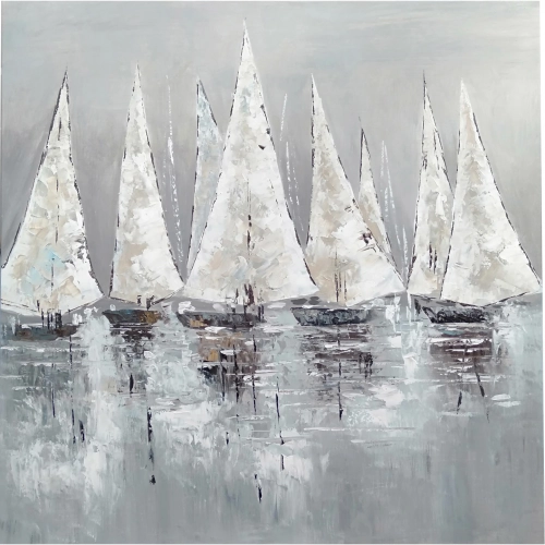 Pacific Sails Boat Canvas Painting in Blue & White