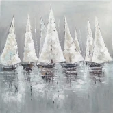 Pacific Sails Boat Canvas Painting in Blue & White