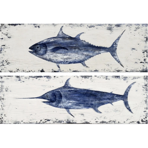 Charleston Canvas Painting Wall Art in Blue & White Wash