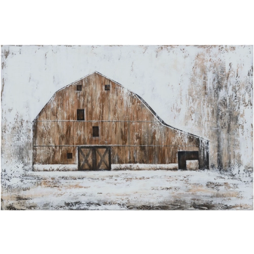 Hammonds Barn Canvas Painting in White, Grey, & Brown